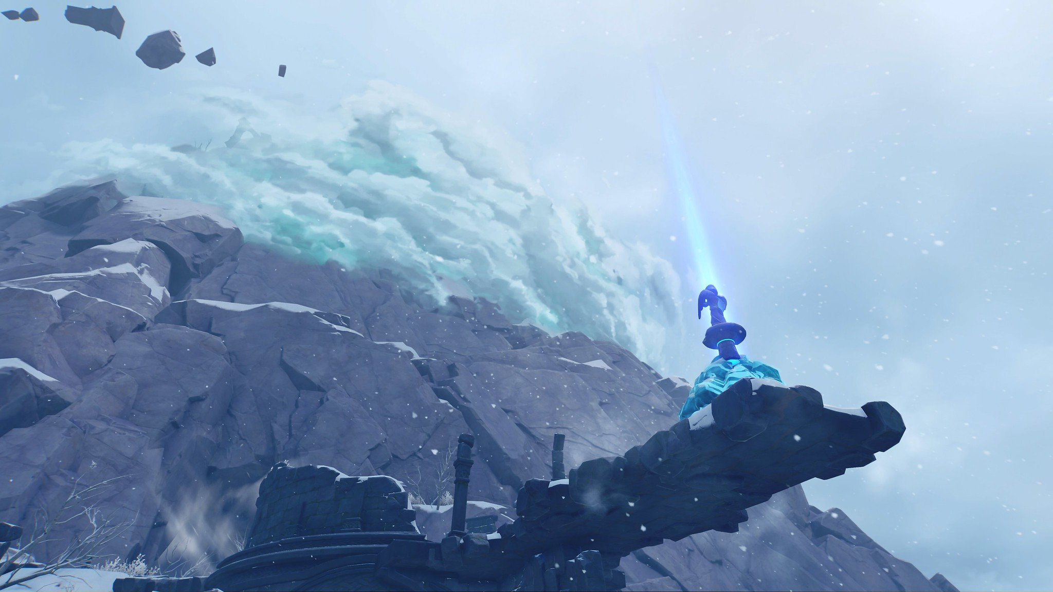 A screenshot of Dragonspine mountain from Genshin Impact.